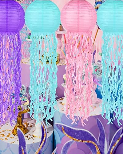 18 Pcs Jellyfish Paper Lanterns Jellyfish Lantern Hanging Decoration Ocean Theme Party Supplies Mermaid Birthday Decorations for Baby Shower Under The Sea Birthday Party Supplies(Vintage Color) - Image 7