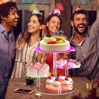 Cake Stand with Rechargable LED Light, Round Light Up Cupcake Stand, Cupcakes and Cakes Comb for 8-12 Inch Cakes, Tiered Cake Tree Tower, Clear Dessert Display Stand for Wedding Birthday Party - Image 2