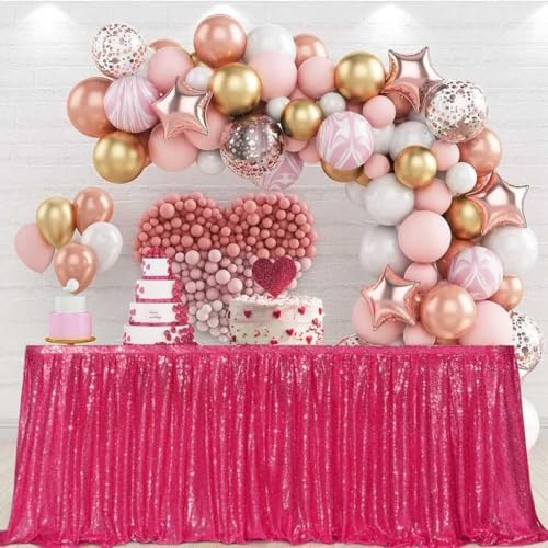 PartyDelight Hot Pink Sequin Table Skirt 14ft Long x 30 Inch High by PartyDelight