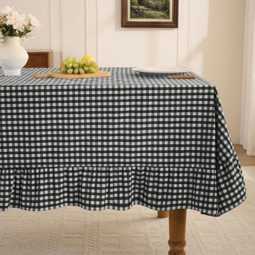 Romanstile Gingham Ruffled Tablecloth Rectangle, 60 x 102 Inch, Black by Romanstile