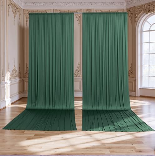 10ftx15ft Hunter Green Backdrop Curtains for Parties, Wrinkle Free Polyester Hunter Green Photo Backdrop Drapes 2 Panels 15 ft Long Back Drop Cloth for Wedding Birthday Photography Background Party by Htper