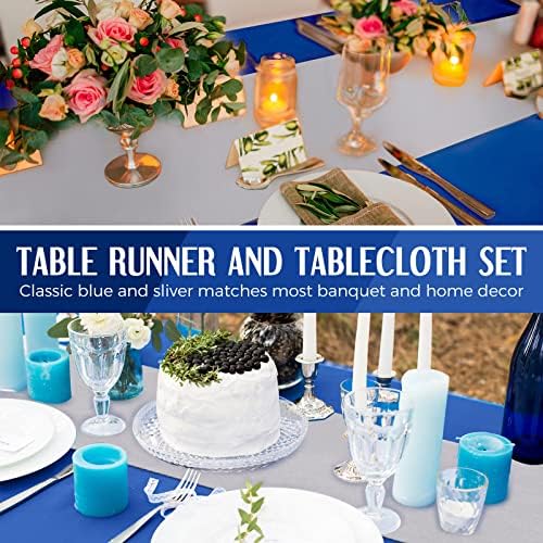 Breling 24 Packs Tablecloths Satin Runner Navy Blue and Silver Graduation - Image 5