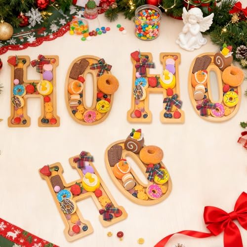 6PCS Bamboo Christmas Decorations Letters Charcuterie Board Box-(with 14 Balloons and Bow) HOHOHO Charcuterie Letters Fillable Food Christmas Party Supplies Table Decoration Food Tray Platter - Image 3