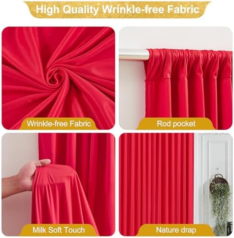 16x10FT Red Backdrop Curtains for Wedding Parties, Wrinkle Free Polyester Photography Backdrop Drapes for Wedding Baby Shower Birthday Parties Stage Background Stand Decorations 4x10ft,4 Panels - Image 2
