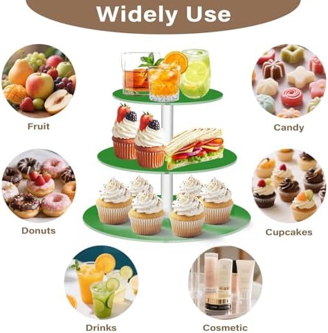 J JOYSAY Green Print Acrylic Cupcake Stand 3 Tier Dessert Table Display Set Clear Cake Stands for Party Wedding Baby Shower Decorations Easy Assembly Donut Tower - Image 5