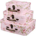 HOMSFOU Paperboard Suitcase Box Set of 3 Floral Print Decorative Storage Boxes with Handles Cardboard Gift Box for Flower Storage Wedding Birthday Baby Shower Party by HOMSFOU