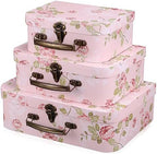 HOMSFOU Paperboard Suitcase Box Set of 3 Floral Print Decorative Storage Boxes with Handles Cardboard Gift Box for Flower Storage Wedding Birthday Baby Shower Party by HOMSFOU