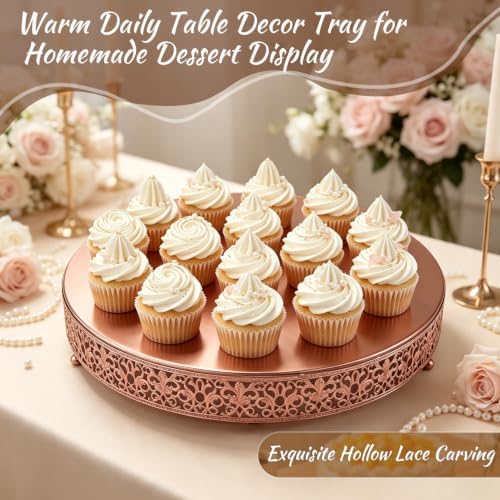 16 Inch Rose Gold Cake Stand, Round Metal Dessert Display with Ornate Filigree Lace, Dual‑Coated Premium Finish for Wedding, Anniversary & Elegant Home Decor - Image 4