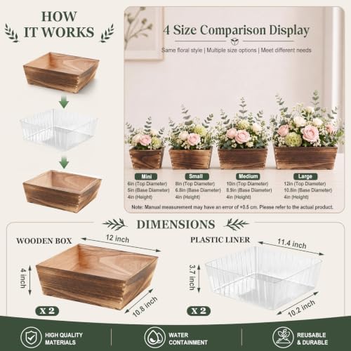 Dandat 2 Set 12 Inch Wooden Flower Box Rustic Table Centerpieces,Dark Brown - Image 2