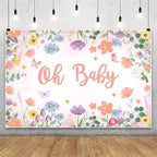 10x8FT Baby Shower Backdrop Oh Baby Sign Spring Flower Butterfly Mushroom Background for Boys Girls Kids Gender Reveal Party Decorations Family Photo Booth Props - Image 5