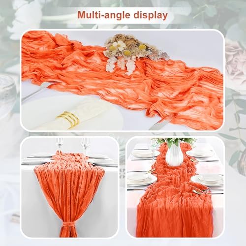 6 Pack Orange Cheesecloth Table Runner 35x120 Inch 10Ft Rustic Gauze Cheese Cloth Table Runner Sheer Cheesecloth Table Runners for Wedding Party Bridal Shower Decoration - Image 6