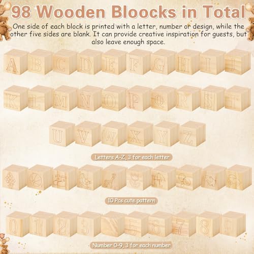 Marsui 136 Pcs Baby Shower Blocks to Decorate Game Kit, Brown Bear - Image 4