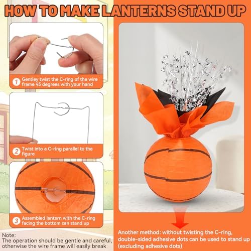 72 Pieces Basketball Paper Lanterns Centerpieces Decorations Basketball Lanterns Table Centerpieces with Metallic Foil Centerpiece Wrapping Paper and Ribbons for Birthday Party (72 PCS，Basketball) - Image 7
