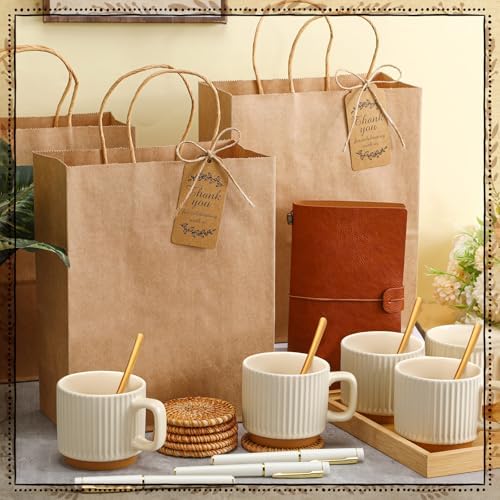 Marsui 6 Sets Kraft Baby Shower Game Prizes for Winners Baby Shower Guest Gifts Ceramic Mugs with Metal Spoons Woven Coasters and PU Notebooks with Pens Gift Bags and Tags for Wedding Bridal Favor - Image 4