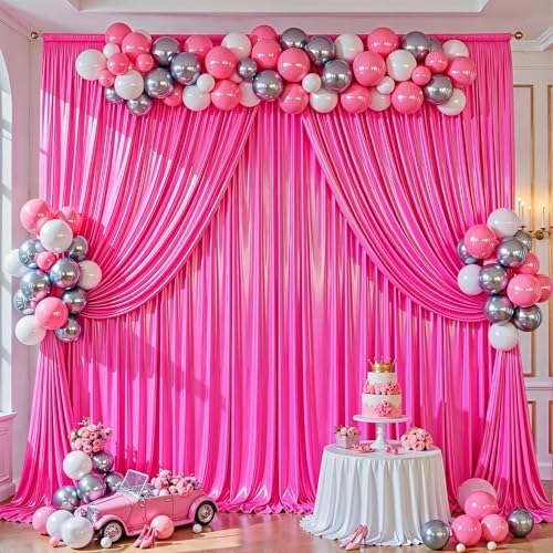 Hot Pink Satin Backdrop Curtains 8 Panels - Glitter Photo Drapes for Baby Shower, 40x10FT Shimmer Back Drop Cloth, Wrinkle Free for Birthday Wedding Holiday Celebration Bachelorette Party Decorations - Image 6