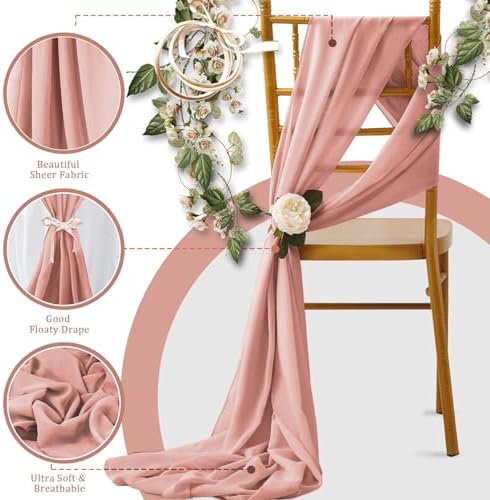 Horbaunal 12 Pack Dusty Rose Chiffon Table Runners 10FT, 29x120 Inches - Image 4