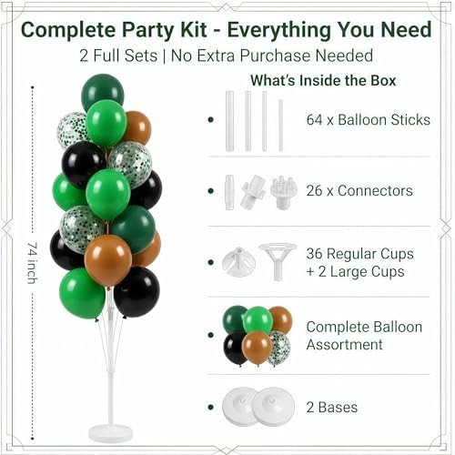 Hiins Green Brown Balloon Stand Kit for Floor and Table with Base for Party Decor - Image 2