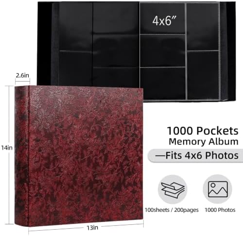 RECUTMS 4x6 Photo Albums 1000 Pockets Leather Large Wedding Album Grape - Image 2