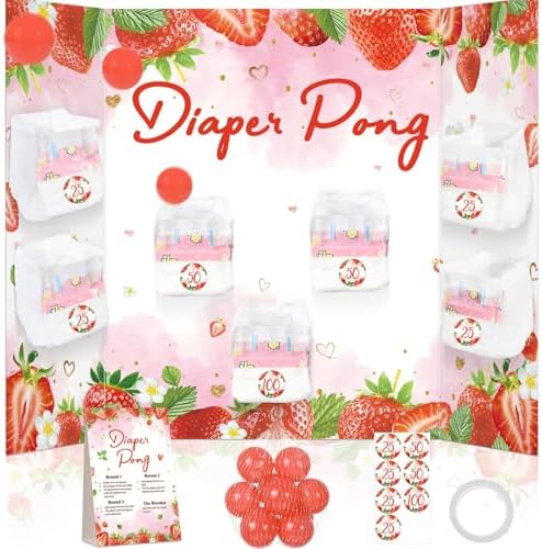 Strawberry Baby Shower Diaper Game Set Baby Shower Favor 1 Sweet Berry Games Board Diapers 10 Red Plastic Balls 1 Strawberry Game Instruction Sign for Berry Gender Reveal Games Decoration by Oitnlaughter