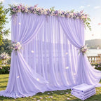 20ft×10ft Wrinkle Free Lavender Purple Backdrop Curtain Drapes, 4 Panels 5ftx10ft Sheer Tulle Chiffon Backdrop Panels Curtains for Wedding Baby Shower Birthday Party Stage Photo Home Decorations by Unknown