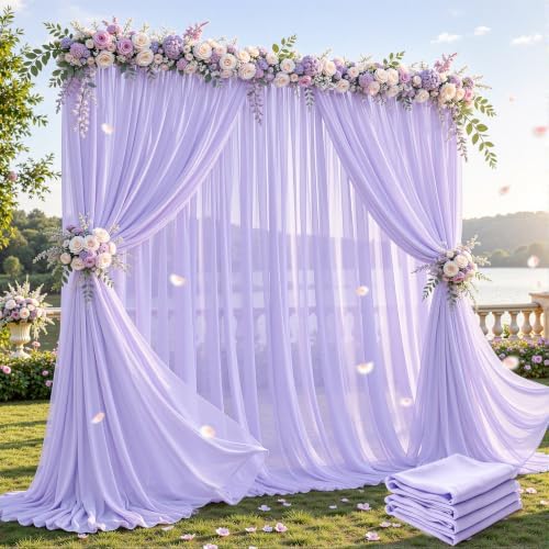 20ft×10ft Wrinkle Free Lavender Purple Backdrop Curtain Drapes, 4 Panels 5ftx10ft Sheer Tulle Chiffon Backdrop Panels Curtains for Wedding Baby Shower Birthday Party Stage Photo Home Decorations by Unknown