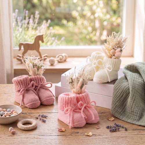 3 Set Baby Shower Table Decor Crochet Knitted Baby Booties with Bow Dried Pampas Grass Boho Table Centerpieces Gender Reveal Party Decor - Image 4