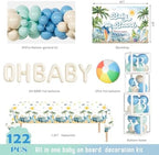 Party Inspo Baby on Board Baby Shower Decorations - 122Pcs Surf Theme Party Supplies for Boys with Backdrop, Tablecloth, Balloon Boxes and Ocean Blue Garland Kit - Image 2