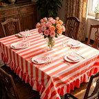 JarThenaAMCS Ruffle Tablecloth Orange Pink Striped Table Cloth Rectangle Decorative Table Cover with Ruffled Edge for Home Kitchen Dining Party Decor, 60 x 120 Inch - Image 5