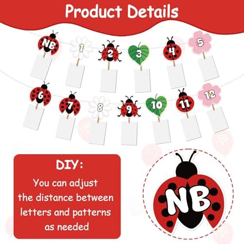 Ladybug First Birthday Decoration Our Little Ladybug Is Turning One Backdrop Photo Banners Pink Little Bug Daisy Honeycomb Centerpieces Cake Topper Balloons for Girls Insect Themed Party Supplies - Image 7