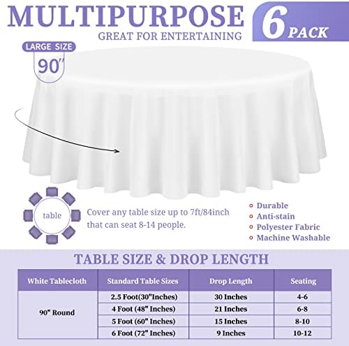 Showgeous 90 Inch White Round Tablecloths, Polyester Table Covers - Image 2