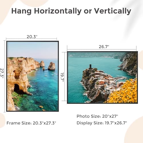 FLYJOE 20x27 Metal Picture Frame - Black Aluminum Picture Frames with Real Glass, Wall Mounting Horizontally or Vertically, Diploma, Certificates and Decor for Wall Gallery 27x20 Frame, Black - Image 4