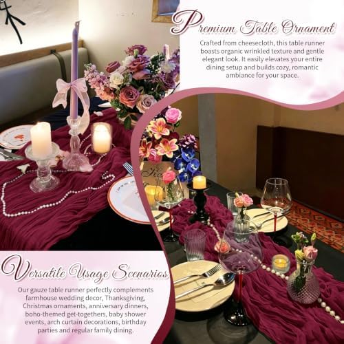 Burgundy Boho Cheesecloth Table Runner 12 Pack 17x108 Inch Sheer Gauze - Image 6