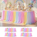 Wish Care 4 Pack Rainbow Tulle Tablecloth for 8 Foot Rectangle Tables Double Layer Tulle Tutu Skirt Unicorn Ruffle Pastel Table Cloth Stretch Fitted Table Covers for Girls Birthday Baby Shower Party by WishCare