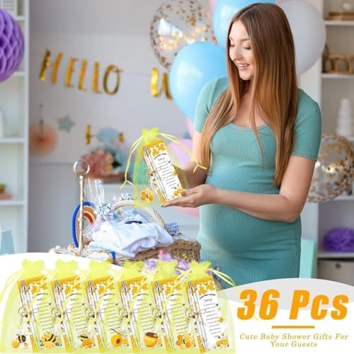 145 Pieces Bee Baby Shower Favors for Guest Honeycomb Ballpoint Pens and Keychains Gifts Bulk Retractable Honey Baby Shower Party Pens Gender Reveal Greeting Cards Souvenirs Prizes - Image 7