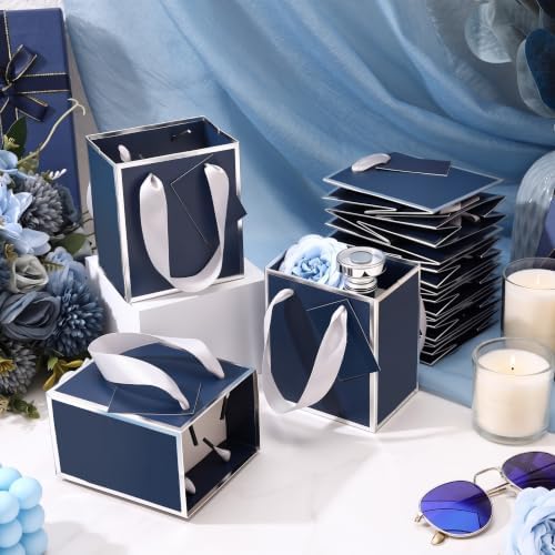 Yeaqee 100 Pcs Mini Paper Gift Bags with Handles Tag, Navy Blue,Silver - Image 5