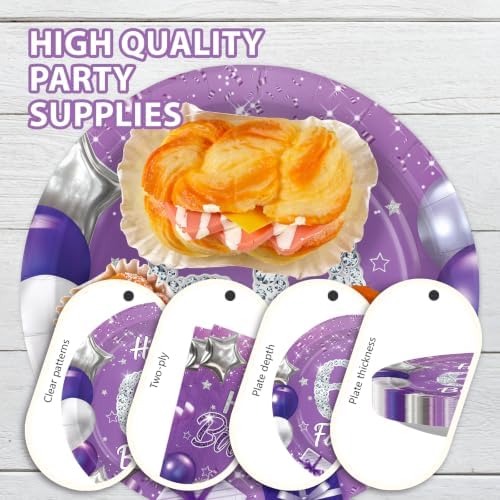 96Pcs Purple and Silver 60th Birthday Party Decorations for Women Serves 24 - Image 6