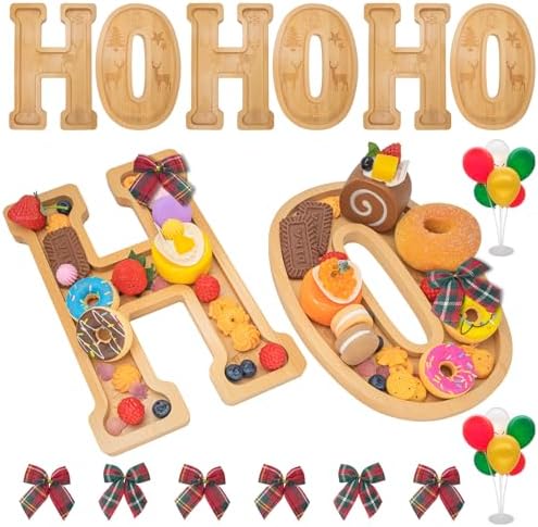 6PCS Bamboo Christmas Decorations Letters Charcuterie Board Box-(with 14 Balloons and Bow) HOHOHO Charcuterie Letters Fillable Food Christmas Party Supplies Table Decoration Food Tray Platter by Nsoyos