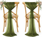 MDS Pack of 75 Chiffon Chair Sashes for Wedding & Event Décor - Olive Green by MDS