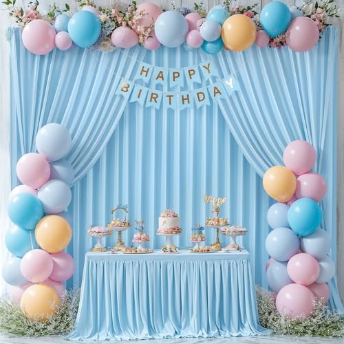 Blue Backdrop Curtains 4 Panels - Wrinkle-Free Light Blue Curtains Polyester Photography Drapes Photo Background for Baby Shower Birthday Party Decorations- 16 X10FT (Blue) - Image 4