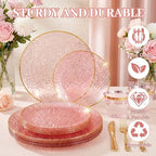 175PCS Pink Plastic Plates for 25 Guests, Disposable Plates for Party, Heavy Duty Disposable Plate Set Include: 25 Dinner Plates, 25 Dessert Plates, 25 Cups and Cutlery for Mother's Day - Image 4