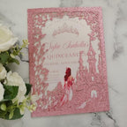 20PCS Castle Pocket Invitations, Quinceanera Invitations with Envelopes, Princess Invitation, Laser Cut quince invites (glitter pink) by JOACHUUY