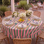 Tudomro Striped Tablecloth, Round, Pink, Grass Green, 60'' X 60'' - Image 6