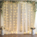 30x8ft White Tulle Backdrop Curtain with Lights String for Parites, Sheer Backdrop Curtains for Wedding Baby Shower Birthday Party Photo Shoot Decorations - Image 3