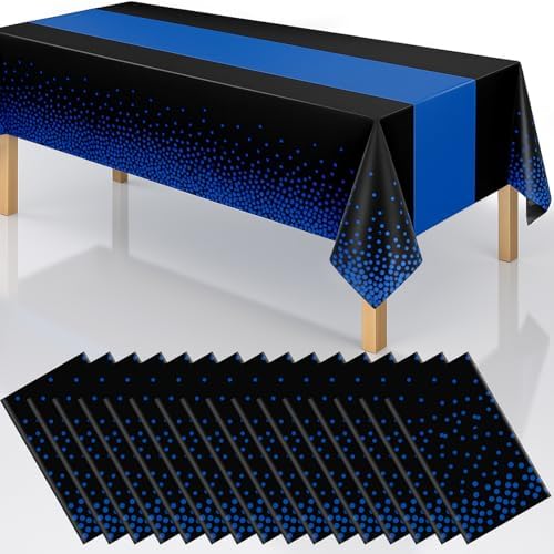 2in1 Disposable Plastic Tablecloths 54" x 108" Black and Blue Dot Kitchen Table Cloth Rectangle Table Cover for Wedding Birthday Baby Shower Anniversary Christmas Graduation (Black/Blue, 16 Pack) by Unknown