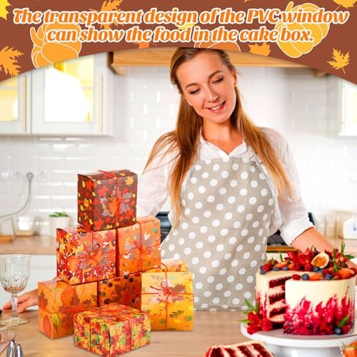Blulu 120 Sets Thanksgiving Bakery Boxes Bulk with Window 5x5x3 Inch Fall Food Containers Gifts Boxes with Maple Tags and Rope for Fall Holiday Cookie Cupcake Goodie Candy Treat Package Party Favors - Image 3