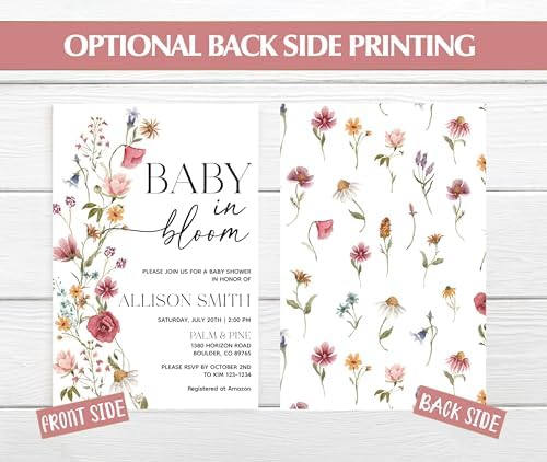 All Ewired Up Baby Shower Invitations with Envelopes and Diaper Raffle Tickets and Baby Book Cards, Boho Wildflower Gender Reveal Party Baby Shower Activities Supplies, Personalized - Image 5