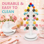 2Pack Wooden Cake Pop Stand Kit with 360° Spinning Base, 49Hole Lollipop Holder with Cake Ball Scoop, 100 Paper Sticks, 100 Clear Treat Bags and 100 Twist Ties, Easy Twist Assembly for Parties - Image 5