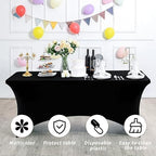 Fixwal 10 Pack 6FT Black Tablecloth Rectangle Spandex Fitted Table Cover - Image 5