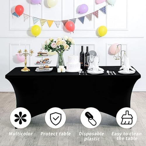 Fixwal 10 Pack 6FT Black Tablecloth Rectangle Spandex Fitted Table Cover - Image 5