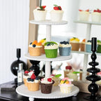 3-Tiered Cupcake Stand, White Wooden Beaded Cupcake Tower for Home Decoration, Farmhouse Cake Stand 3-Tiered Tray for Display Birthday Wedding Baby Shower Tea Party Decor - Image 4
